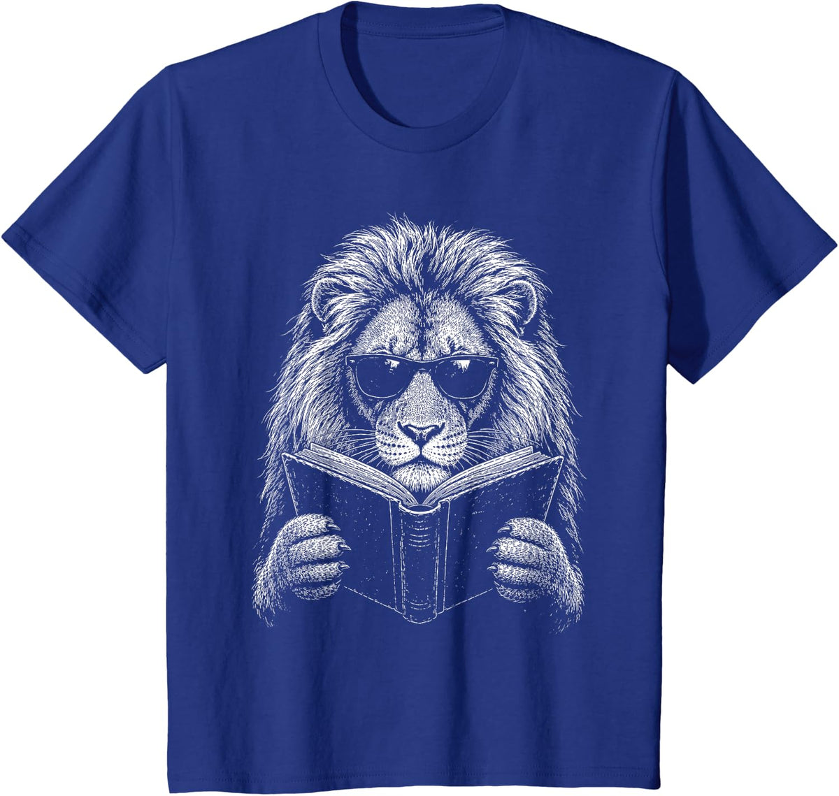 Cool Lion Sunglasses Reading Book Bookish Librarian Teacher T-Shirt - Royal Blue