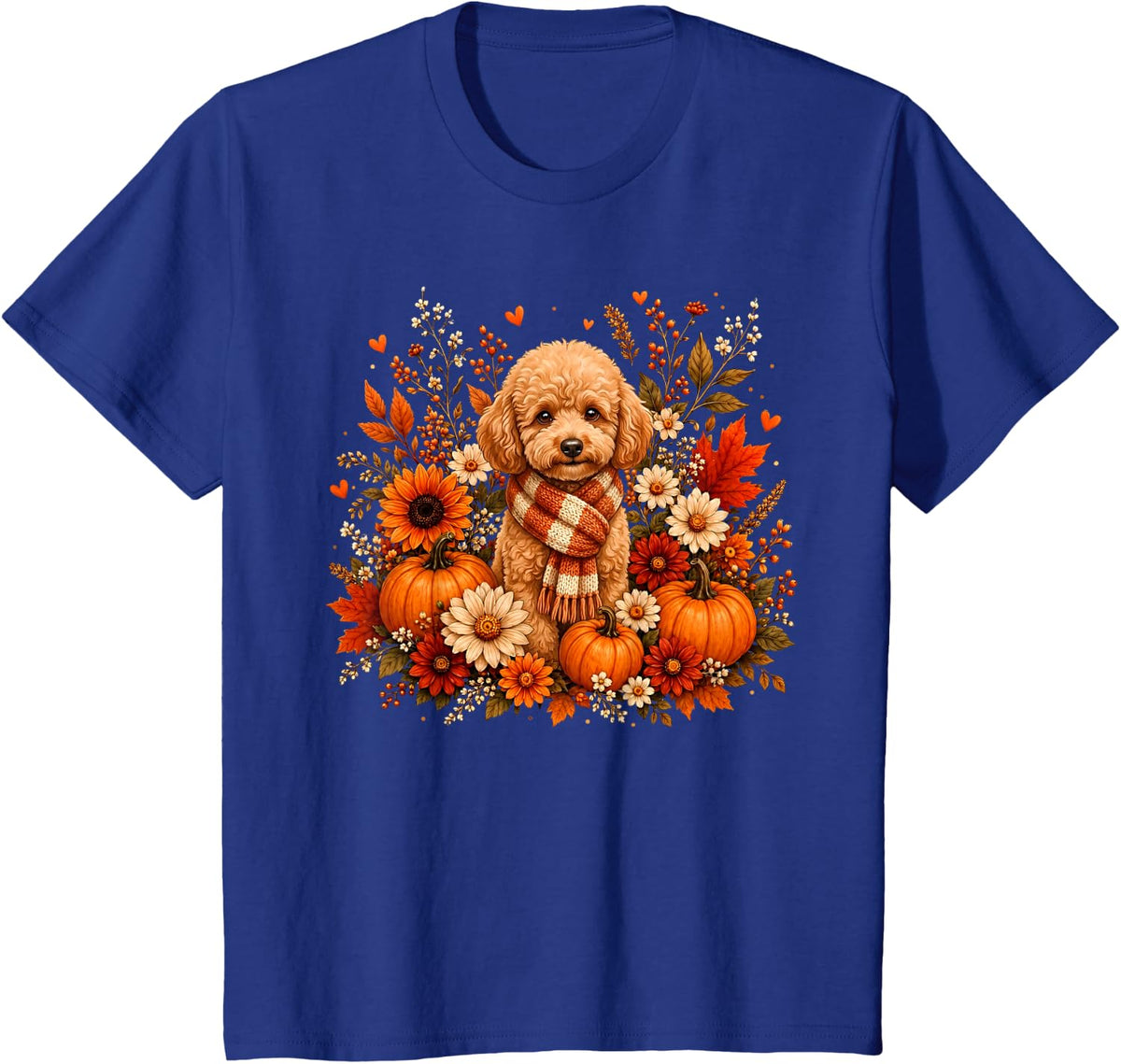 Cute Poodle Fall Leaves Autumn Dog Lover Cozy Thanksgiving T-Shirt - Royal Blue