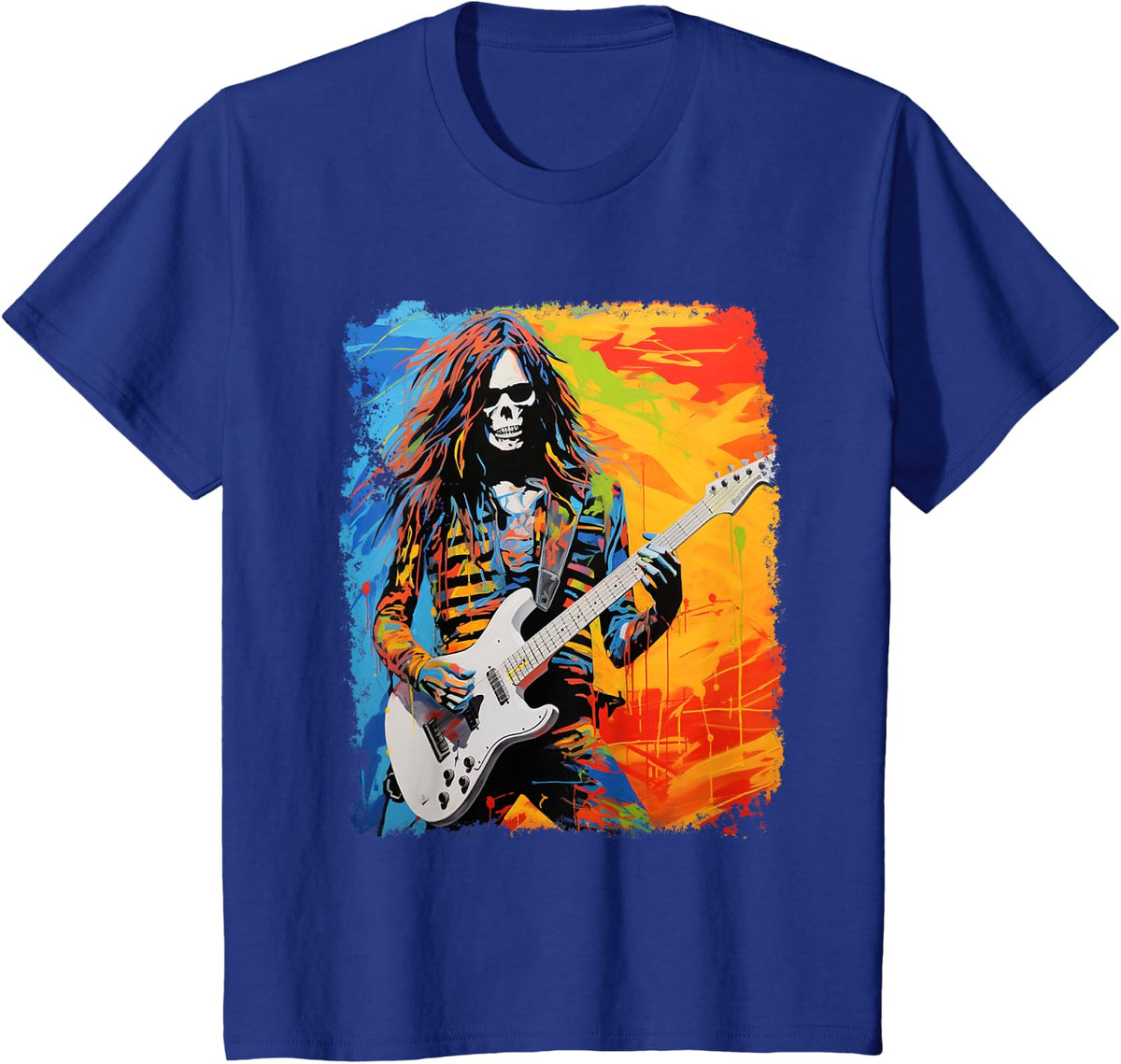 Skeleton Heavy Metal Music T-Shirt - Royal Blue