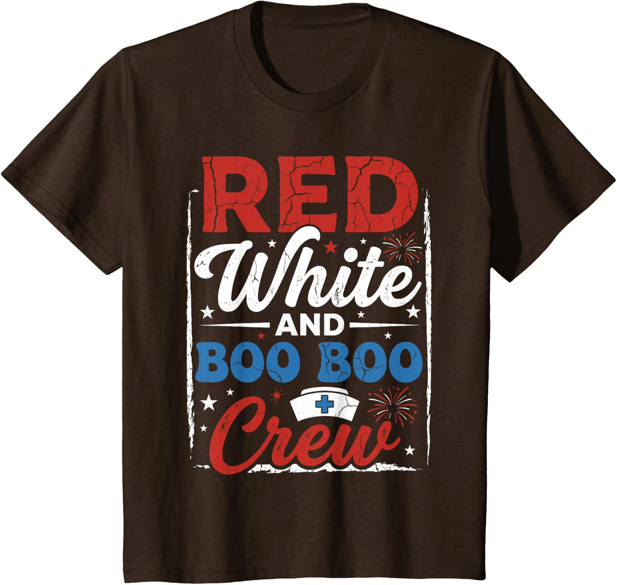 Memorial Day Nurse Shirts Women, Red White & Boo Boo Crew T-Shirt - Brown