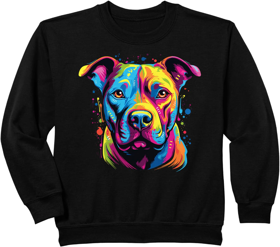 Watercolor Colorful American Staffordshire Terrier Dog Sweatshirt - Black