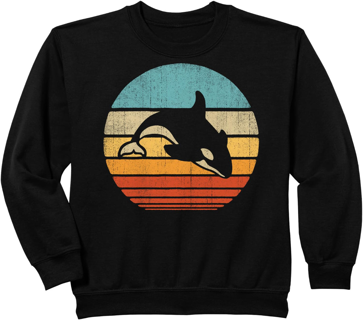 Orca Killer Whale Retro Vintage 60s 70s Sunset Sea Animal Sweatshirt - Black