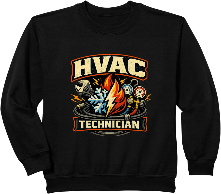 HVAC Technician Vintage Heating Cooling Blue Collar Tee Sweatshirt - Black