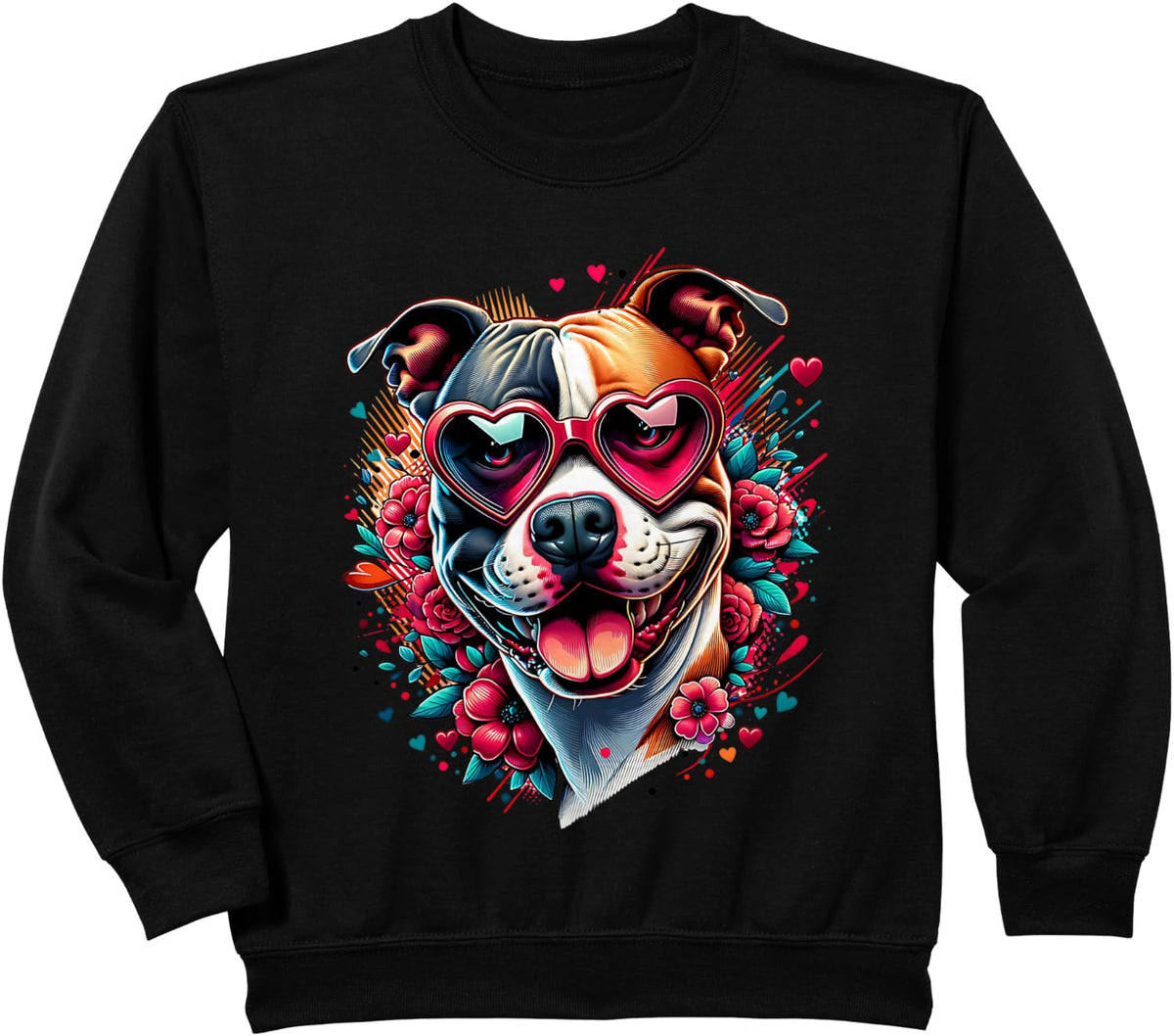 American Staffordshire Terrier Dog St Valentines Day Artwork Sweatshirt - Black