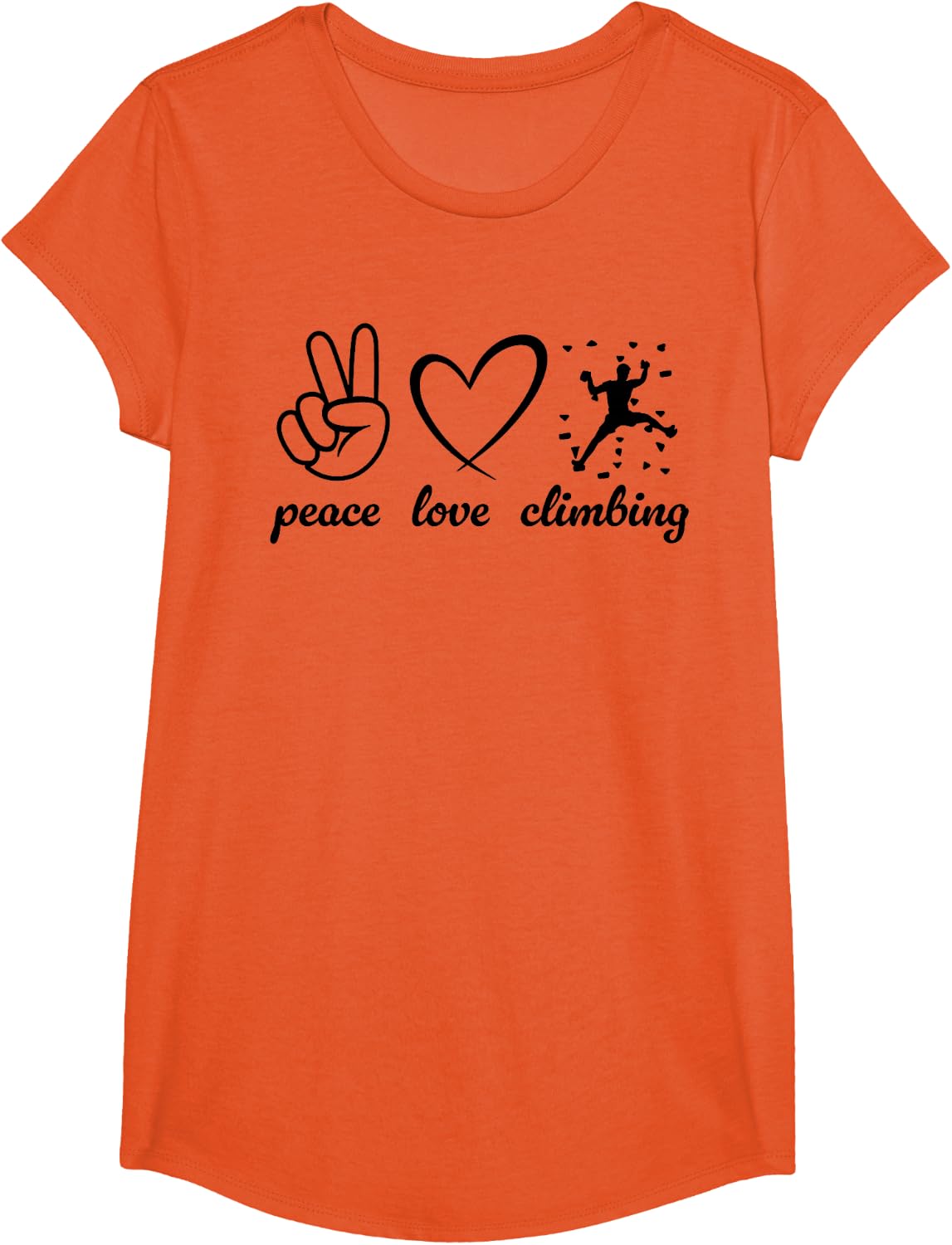 Peace Love Climbing Funny Climbing Lover, Climber T-Shirt - Girls Orange