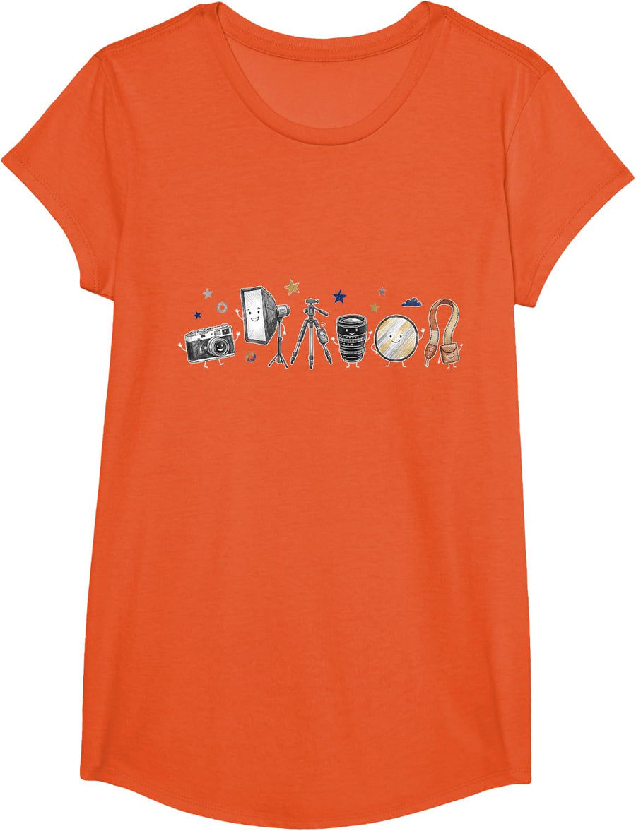 Cute Photography Camera Lover Photographer Life Squad T-Shirt - Girls Orange