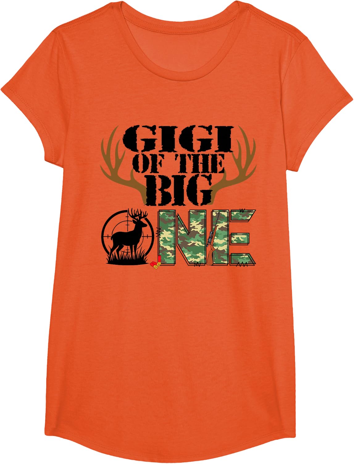 Gigi of The Big One Birthday Boy Deer Hunter Camouflage T-Shirt - Girls Orange