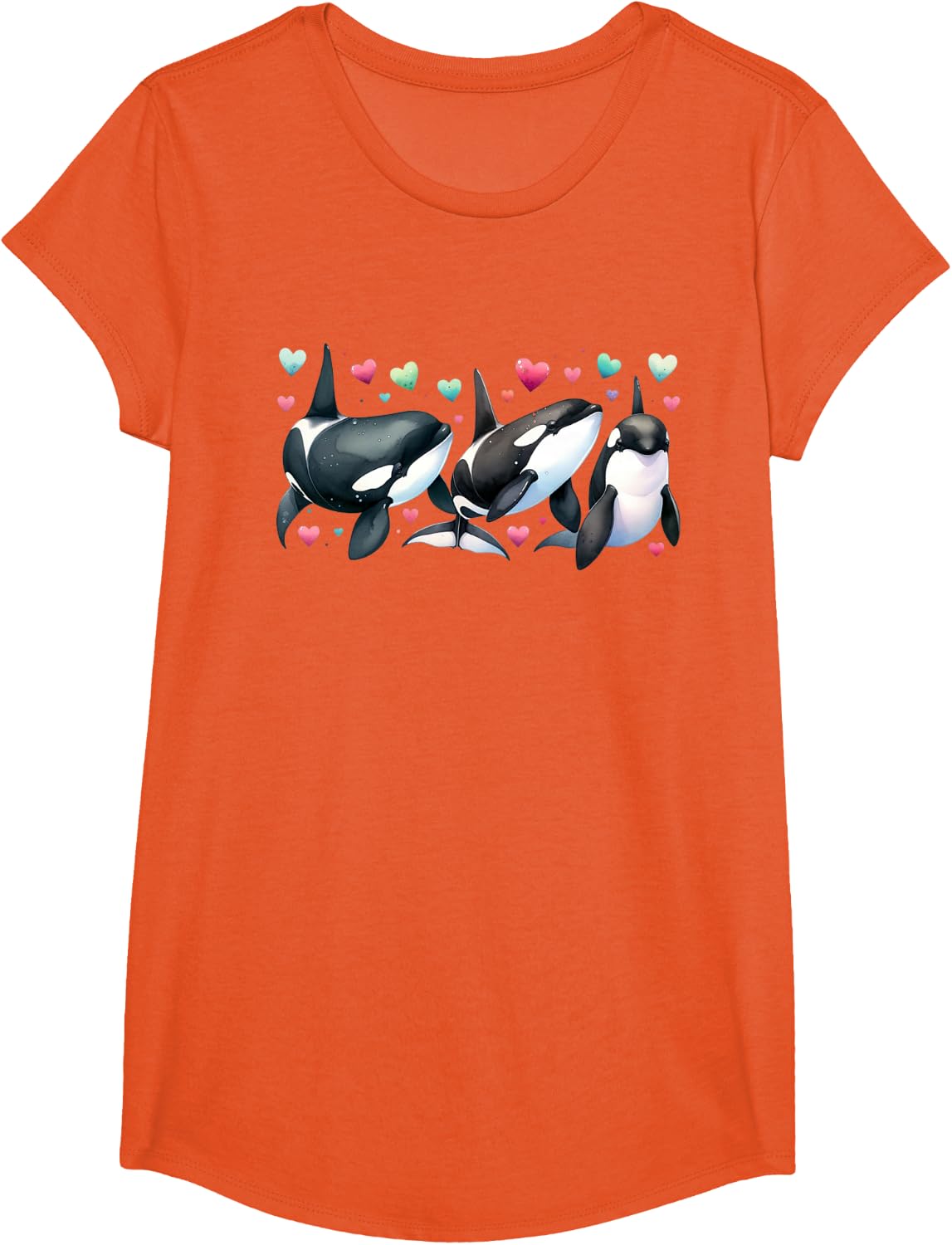 Orca Love Beautiful Whale Graphic Orca T-Shirt - Girls Orange