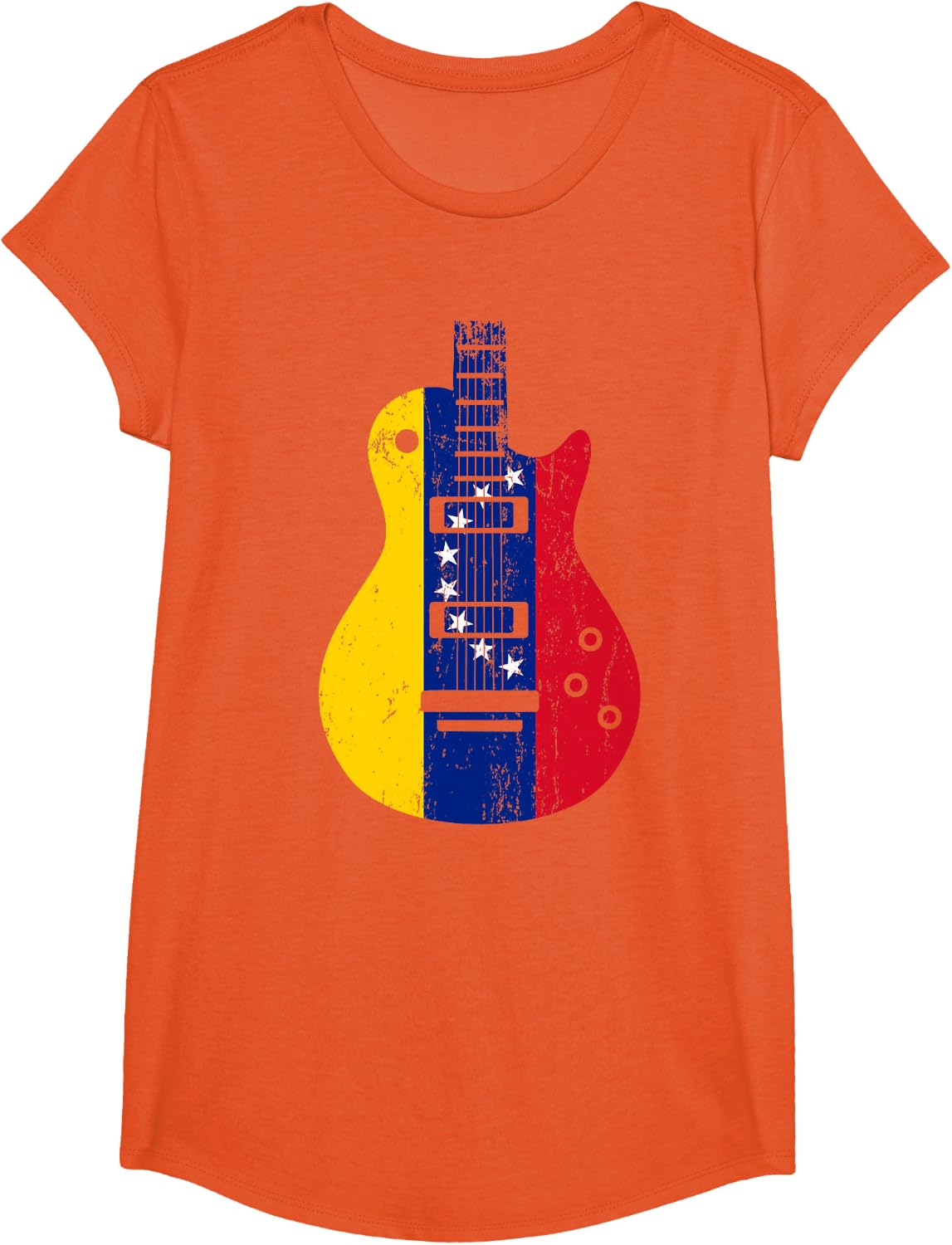 Venezuela Flag Guitar Vintage Musician T-Shirt - Girls Orange