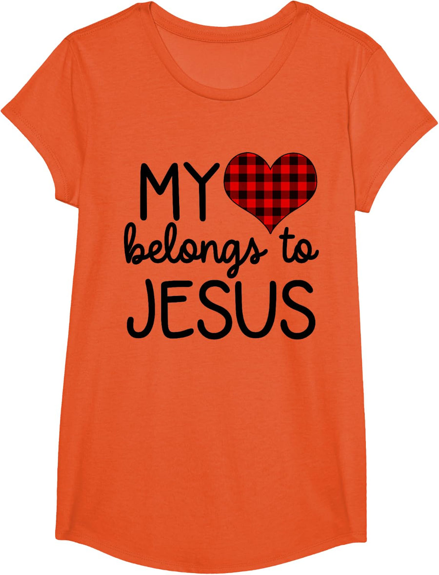 Toddler Christian Valentines Day My Heart Belongs To Jesus T-Shirt - Girls Orange