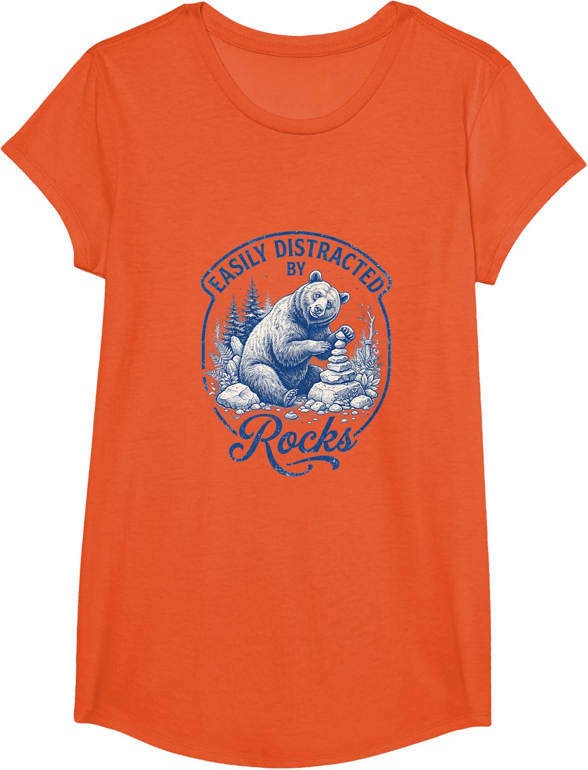 Easily Distracted By Rocks Bear Geology Art T-Shirt - Girls Orange