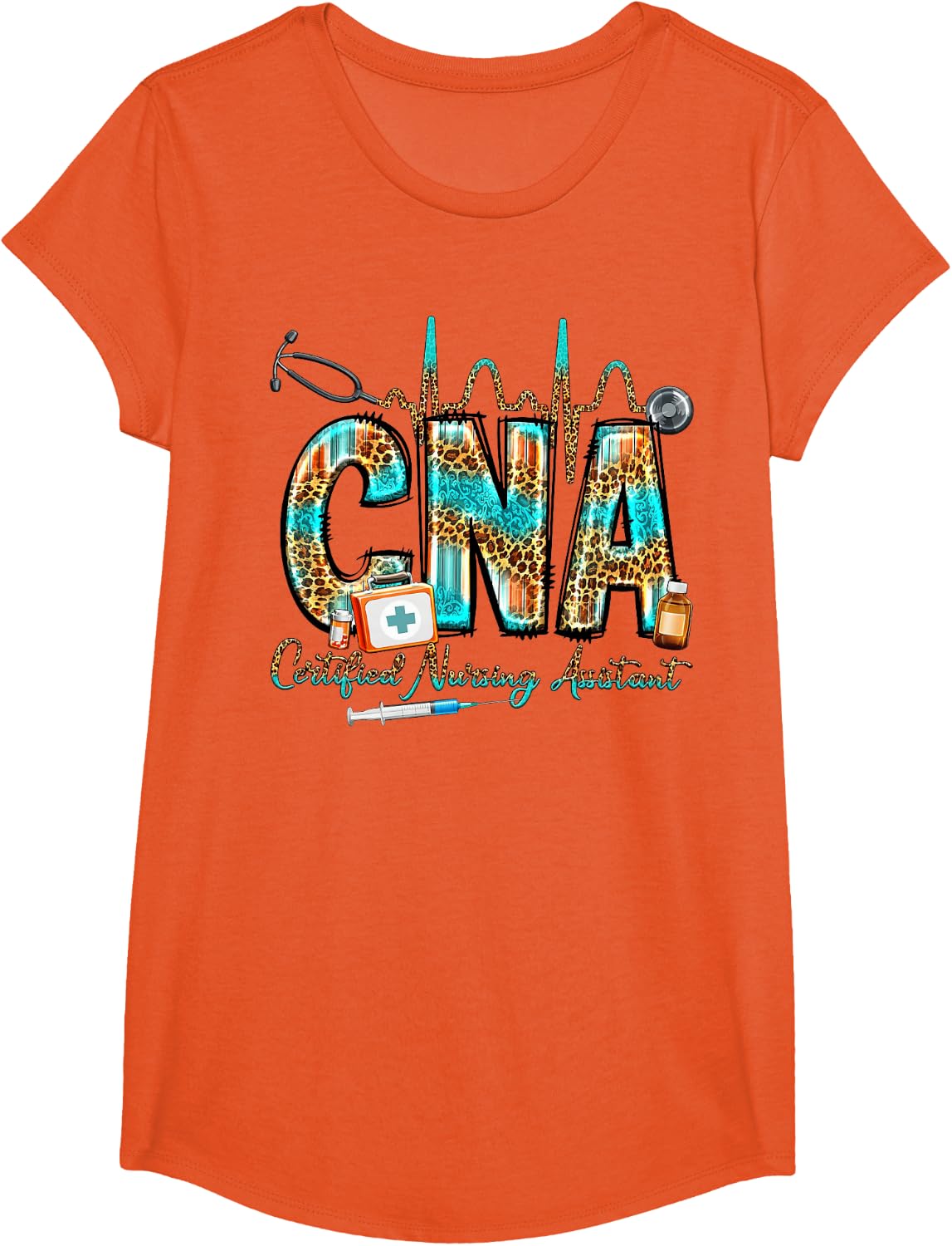 CNA Certified Nursing Assistant Stethoscope Registered Nurse T-Shirt - Girls Orange