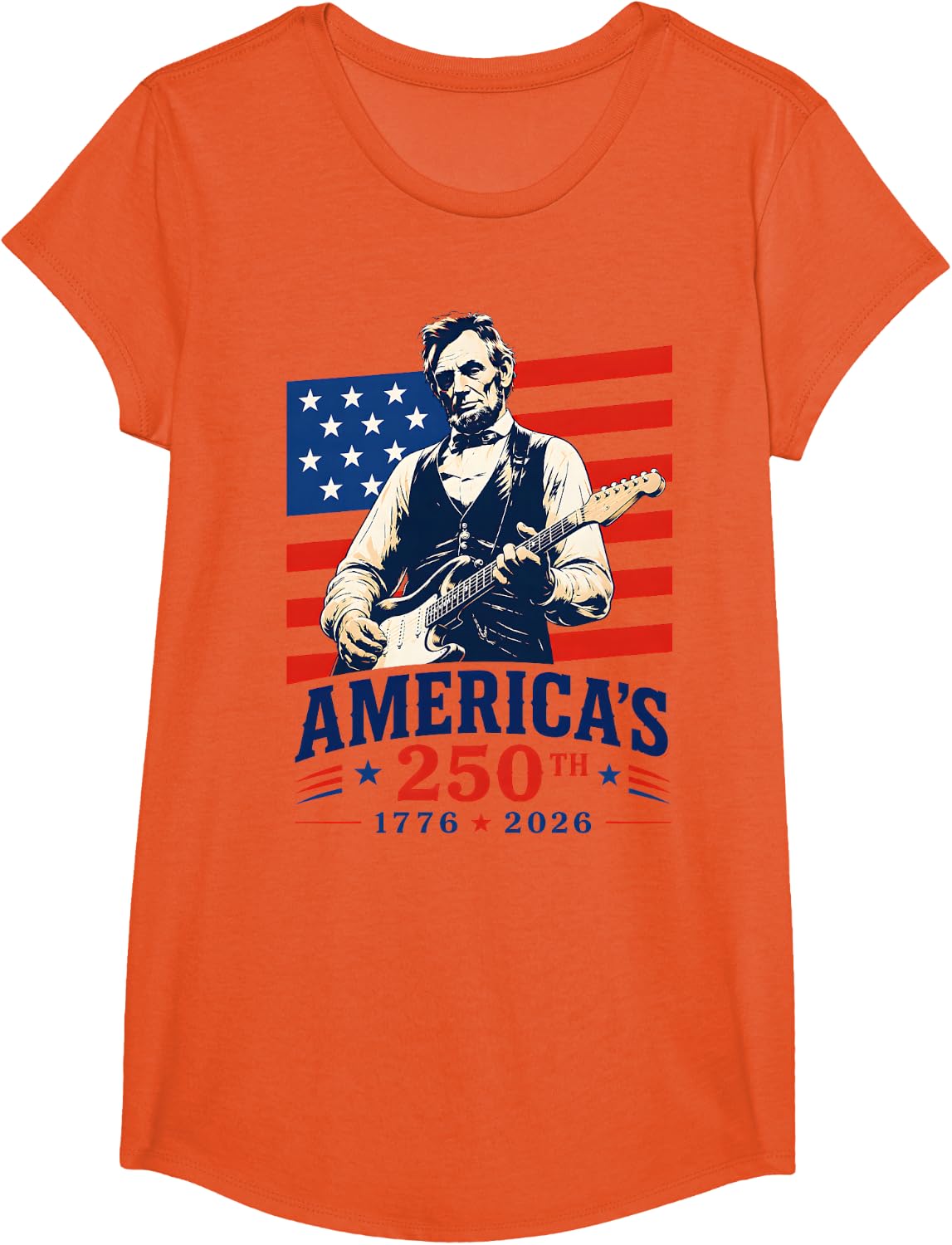 Vintage Abraham Lincoln Abe Lincoln Playing Guitar 250 Years T-Shirt - Girls Orange