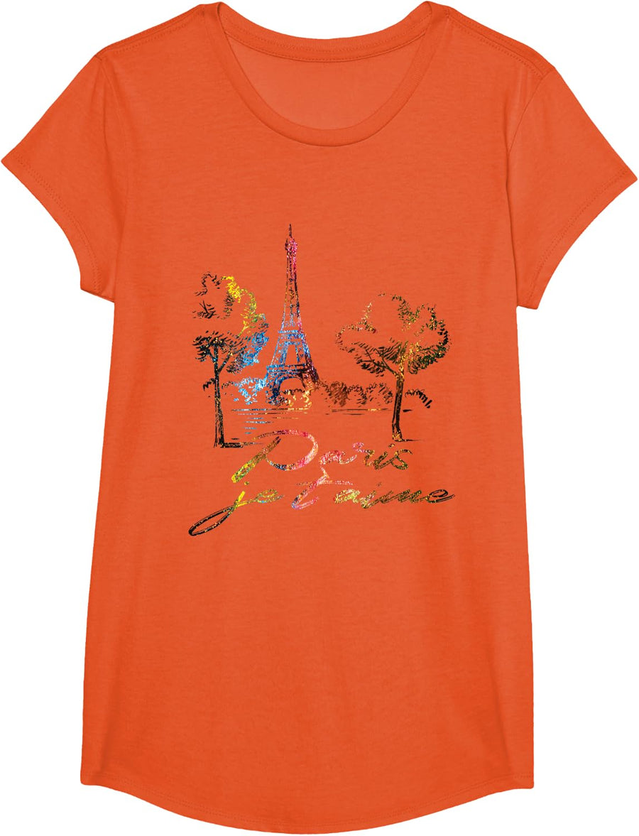 France Paris Eiffel Tower je t'aime T-Shirt - Girls Orange