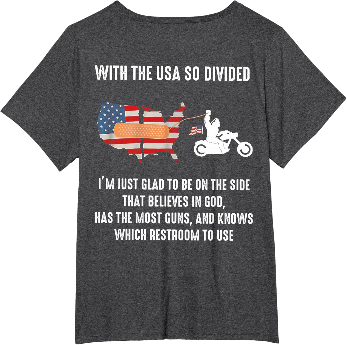 Bigfoot Biker With The USA So Divided (on back) T-Shirt - Dark Heather Grey