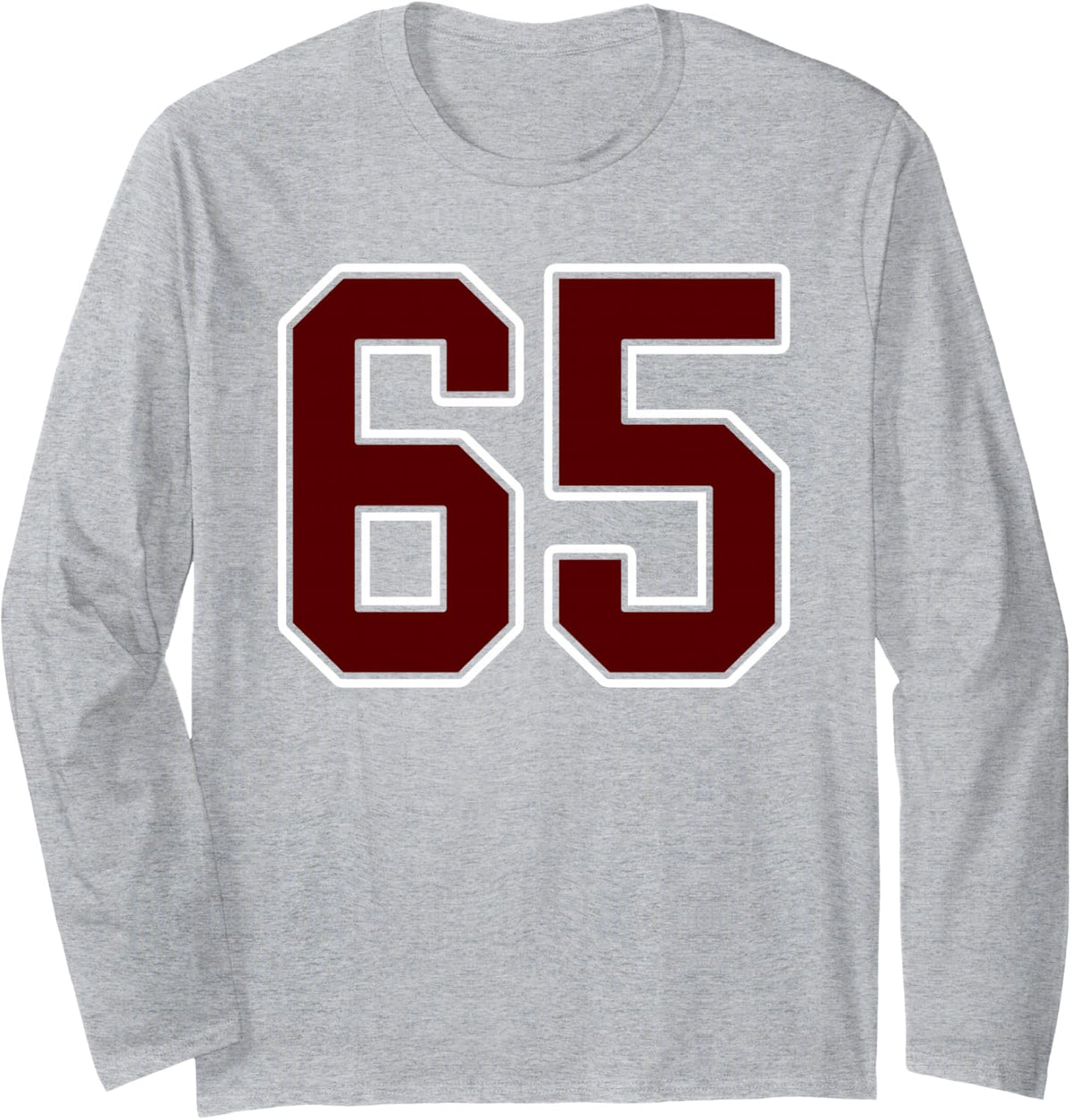 Maroon and White Number 65 Jersey Player Uniform #65 Fan Long Sleeve T-Shirt - Adult Unisex Heather Grey