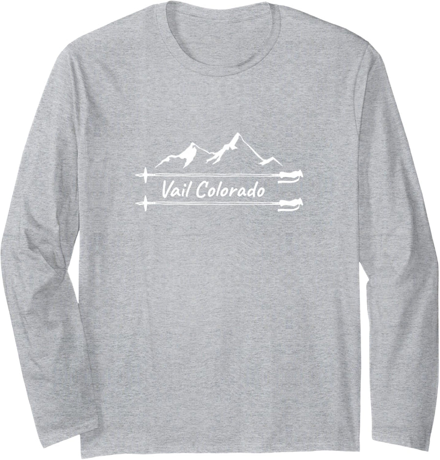 Vail Colorado Skiing Long Sleeve T-Shirt - Adult Unisex Heather Grey