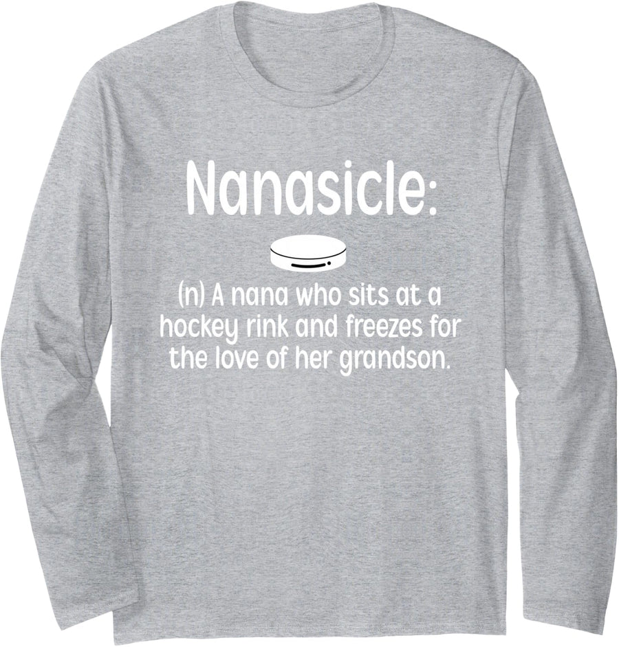 Hockey Nana Definition Ice Hockey Nana Grandma Long Sleeve T-Shirt - Adult Unisex Heather Grey