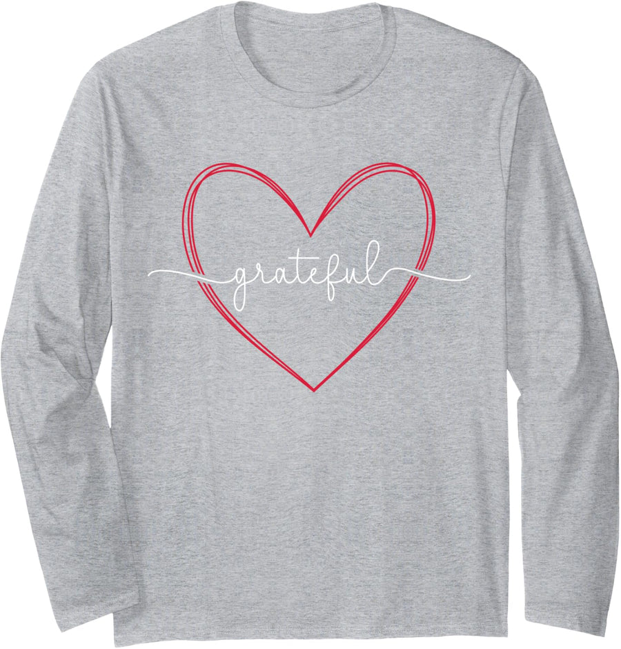 Grateful Heart Long Sleeve T-Shirt - Adult Unisex Heather Grey