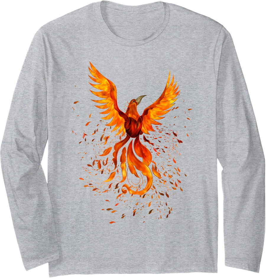 Rising Phoenix Bird Long Sleeve T-Shirt - Adult Unisex Heather Grey