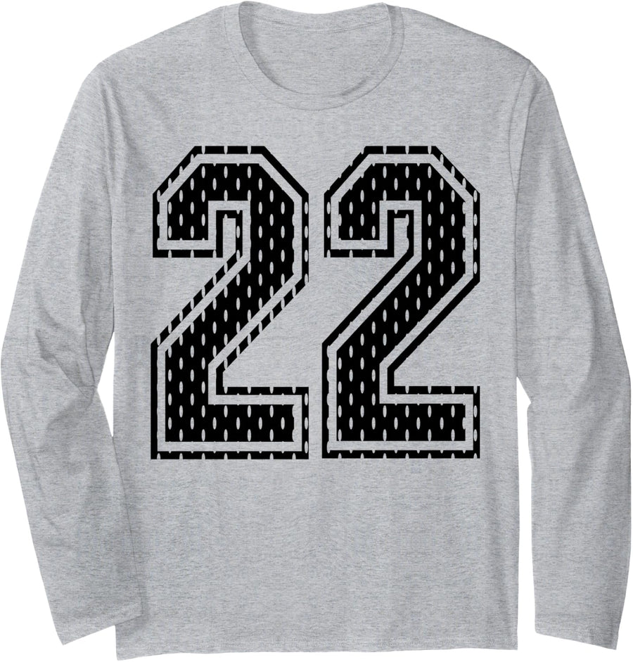 Black Number 22 Sports Fan #22 Jersey Shirt Team Player Long Sleeve T-Shirt - Adult Unisex Heather Grey