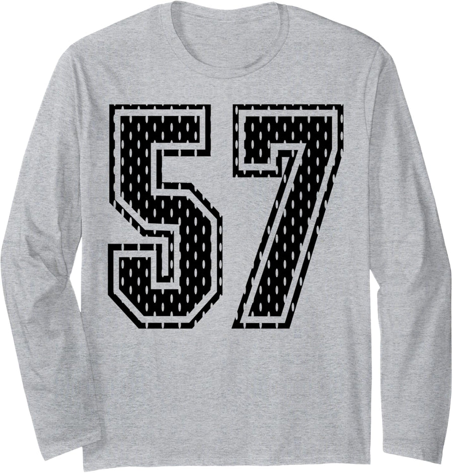 Black Number 57 Sports Fan #57 Jersey Shirt Team Player Long Sleeve T-Shirt - Adult Unisex Heather Grey