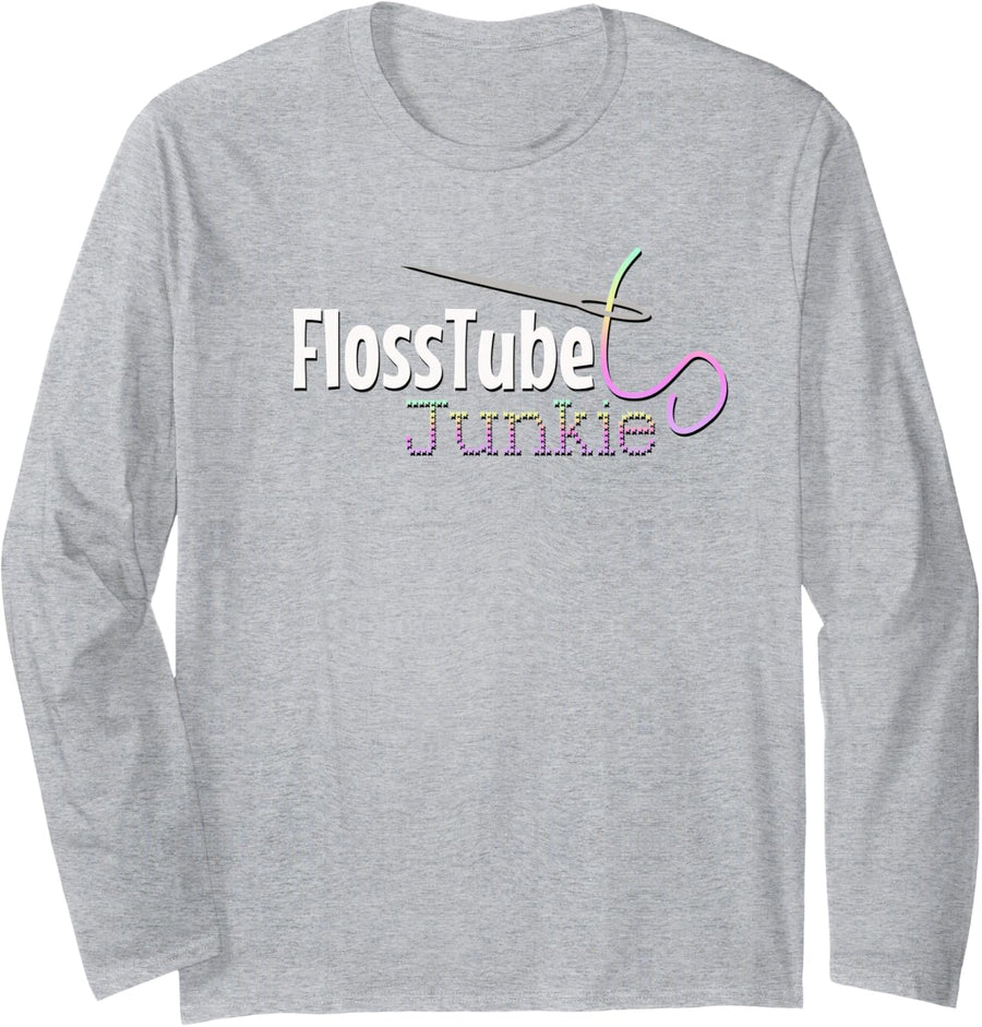 Flosstube Junkie Cross Stitch Graphic Long Sleeve T-Shirt - Adult Unisex Heather Grey