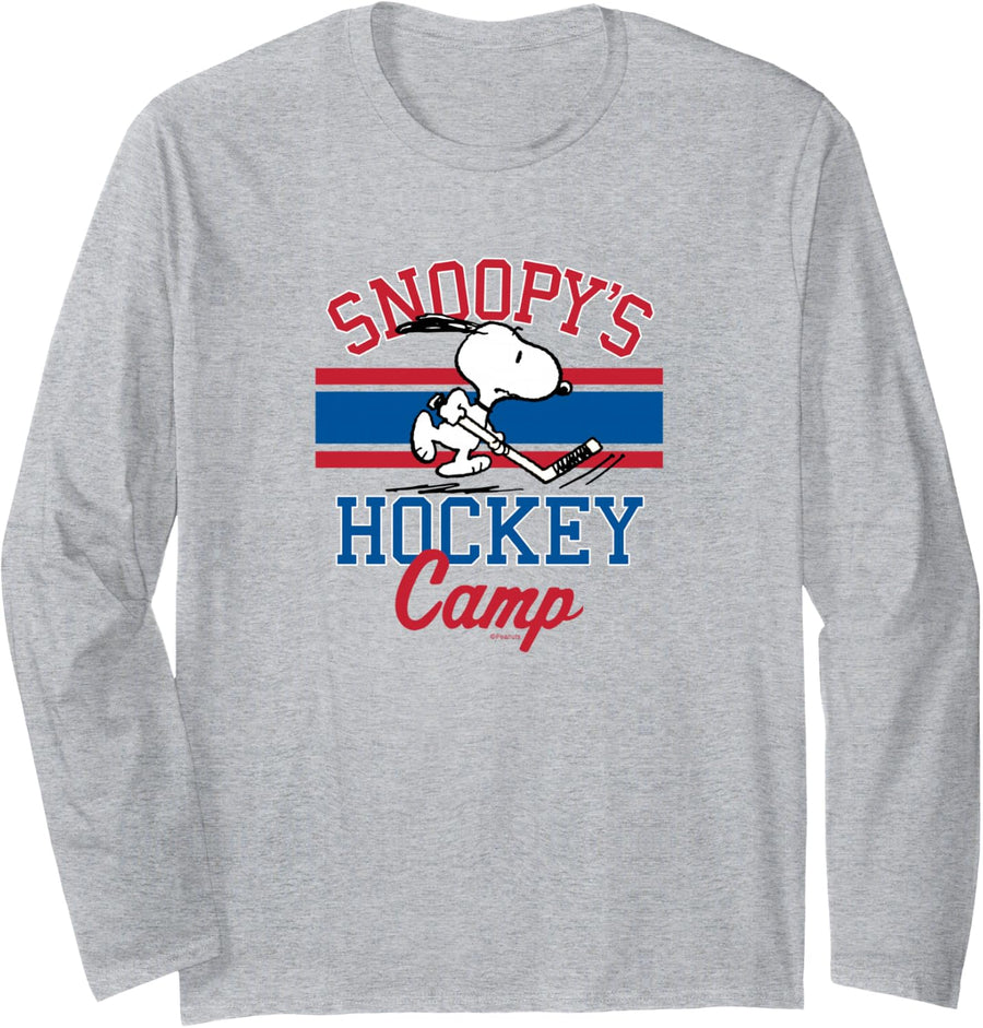 Peanuts - Snoopy's Hockey Camp Long Sleeve T-Shirt - Adult Unisex Heather Grey