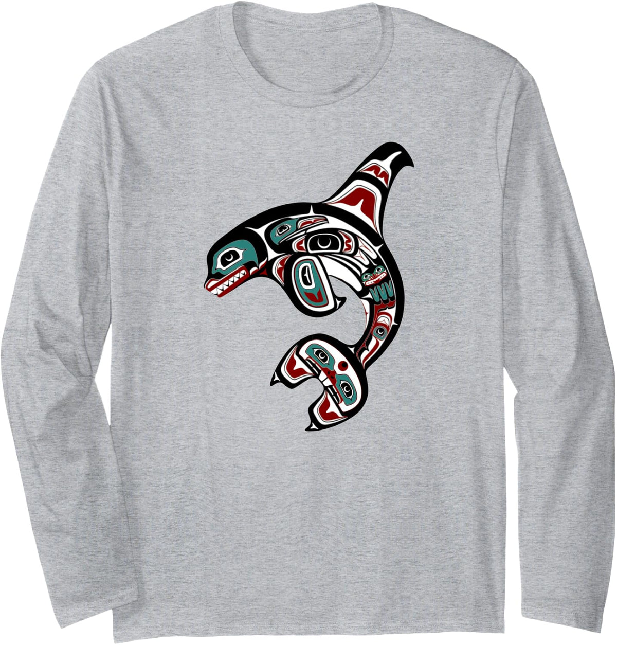 Orca Killer Whale Pacific Northwest Alaska Native American Long Sleeve T-Shirt - Adult Unisex Heather Grey