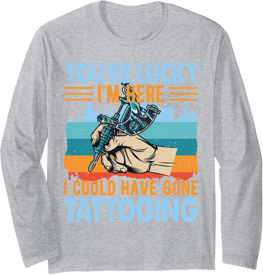 Tattoo Machine Tattooing Gift Long Sleeve T-Shirt - Adult Unisex Heather Grey