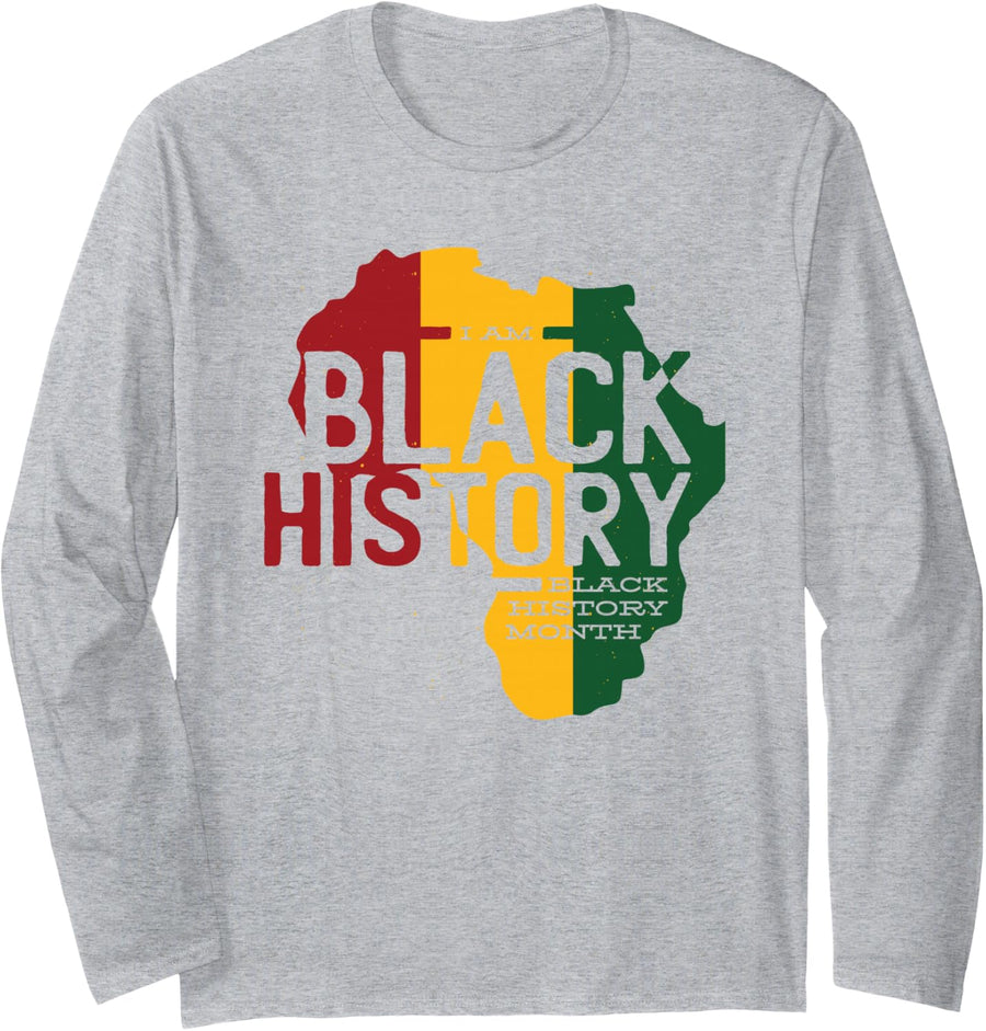 BLACK HISTORY MONTH CELEBRATION " I AM BLACK HISTORY" Long Sleeve T-Shirt - Adult Unisex Heather Grey