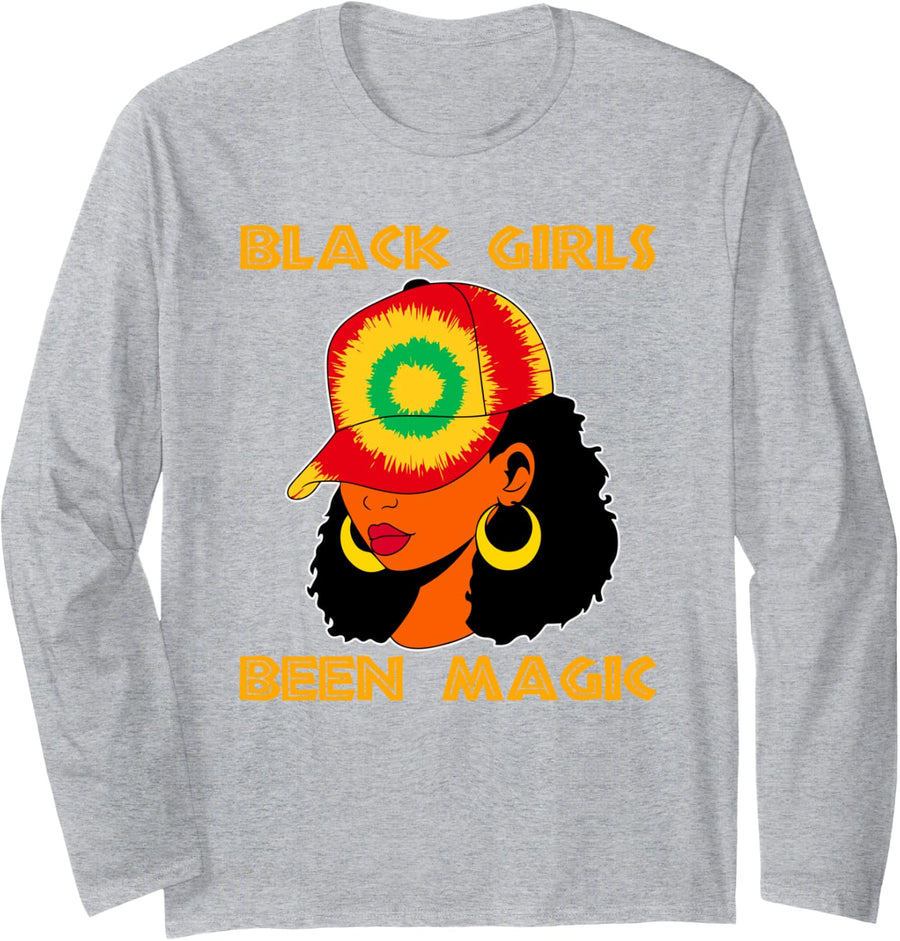 Black Girls Been Magic Melanin Girl Black History Long Sleeve T-Shirt - Adult Unisex Heather Grey