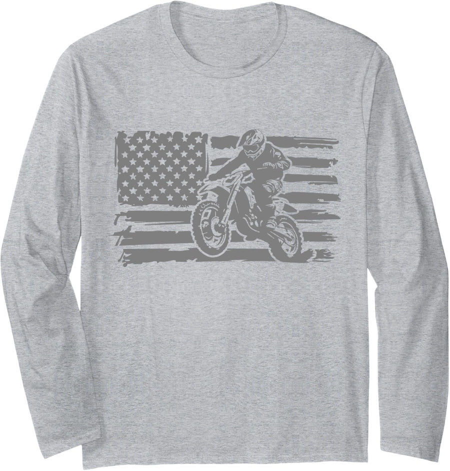 Vintage Dirt Bike Motocross Apparel - Motocross Dirt Bike Long Sleeve T-Shirt - Adult Unisex Heather Grey