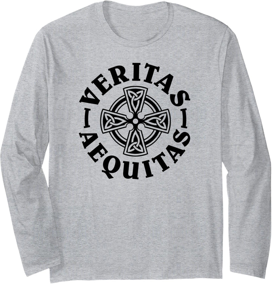 Truth and Justice Celtic Triquetra Cross Long Sleeve T-Shirt - Adult Unisex Heather Grey
