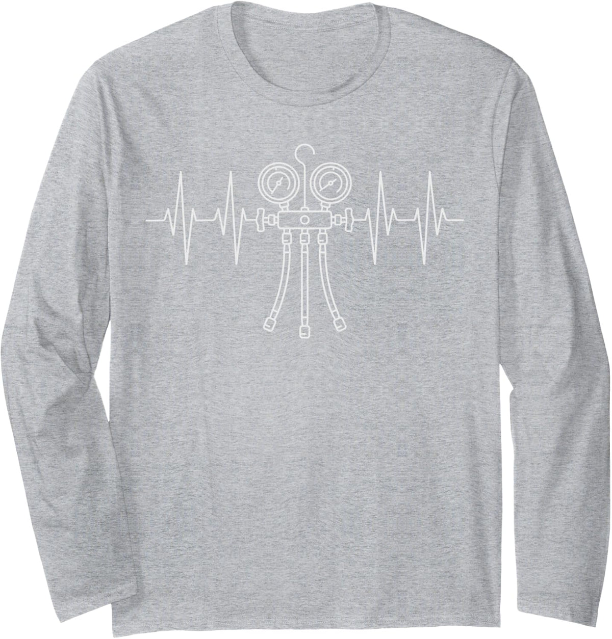 Heartbeat HVAC Technician Tech Installer Long Sleeve T-Shirt - Adult Unisex Heather Grey