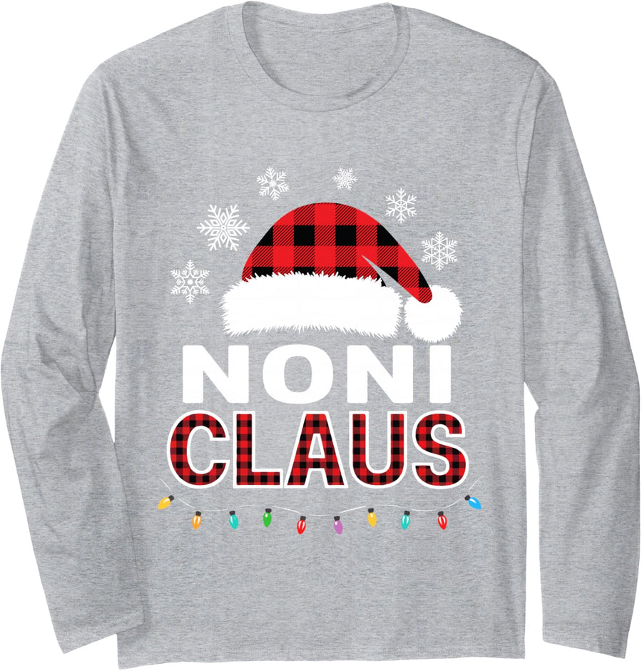 Noni Claus Christmas Lights Santa Pajama Family Matching Long Sleeve T-Shirt - Adult Unisex Heather Grey