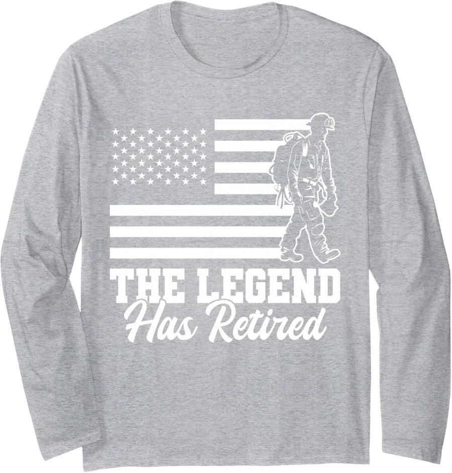 The Legend Has Retired Firefighter Fireman Fire Dept Long Sleeve T-Shirt - Adult Unisex Heather Grey