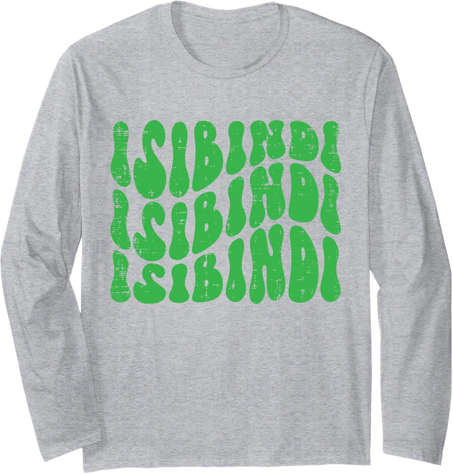 Isibindi School Wear Cool Wavy Style Green Isibidi Long Sleeve T-Shirt - Adult Unisex Heather Grey