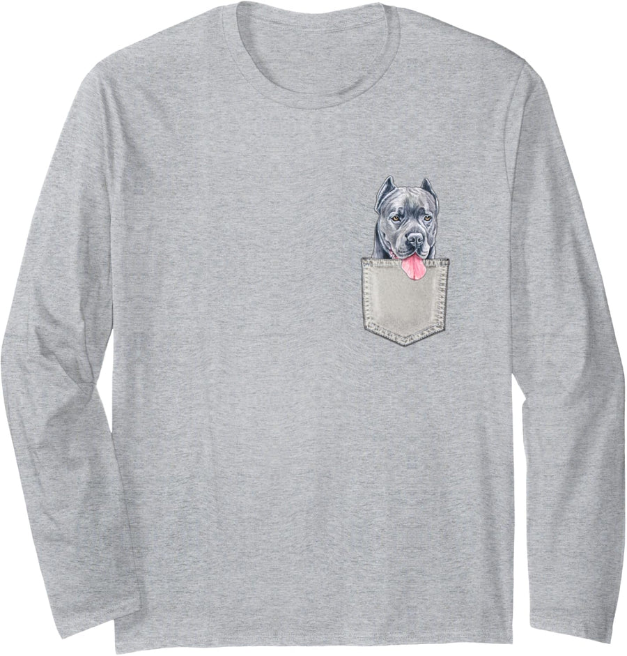 CANE CORSO In A Pocket Cute Puppy Dog Owner Gift Long Sleeve T-Shirt - Adult Unisex Heather Grey