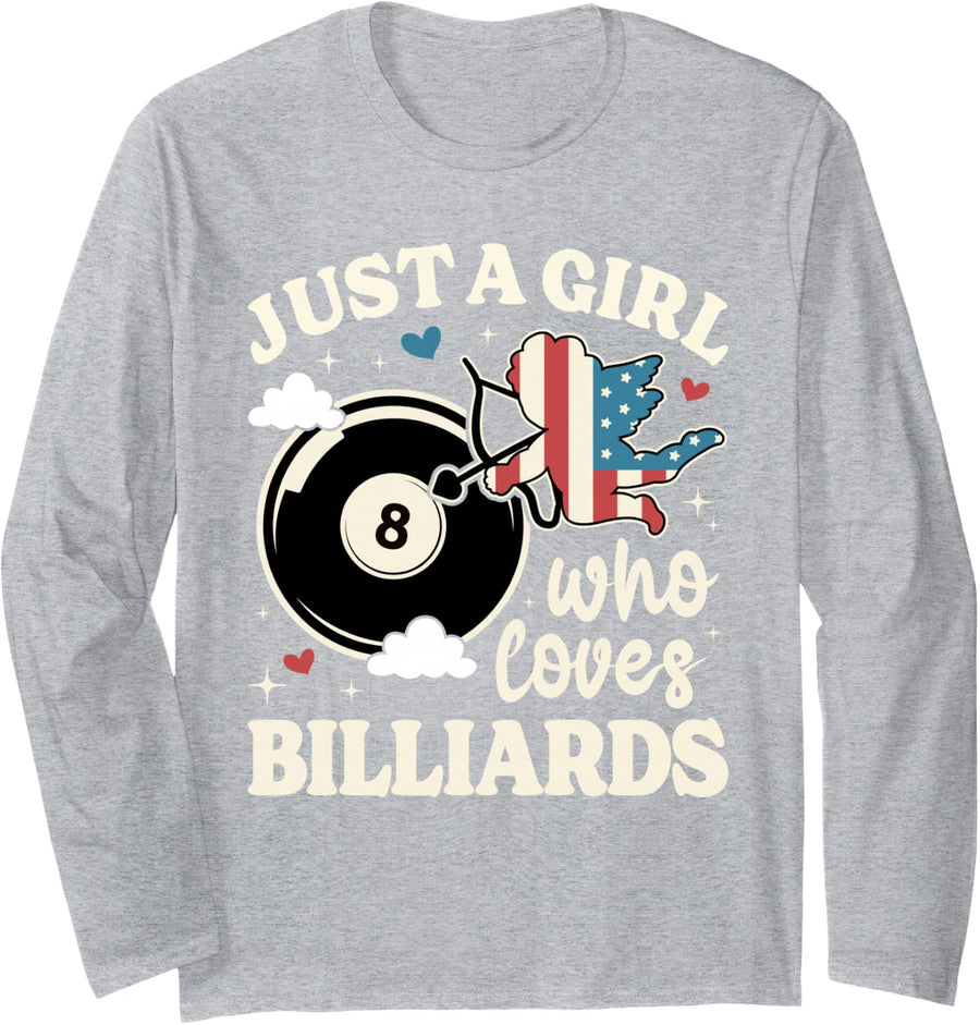 Just A Girl Who Loves Billiards Lover Pool Player Teen Girls Long Sleeve T-Shirt - Adult Unisex Heather Grey