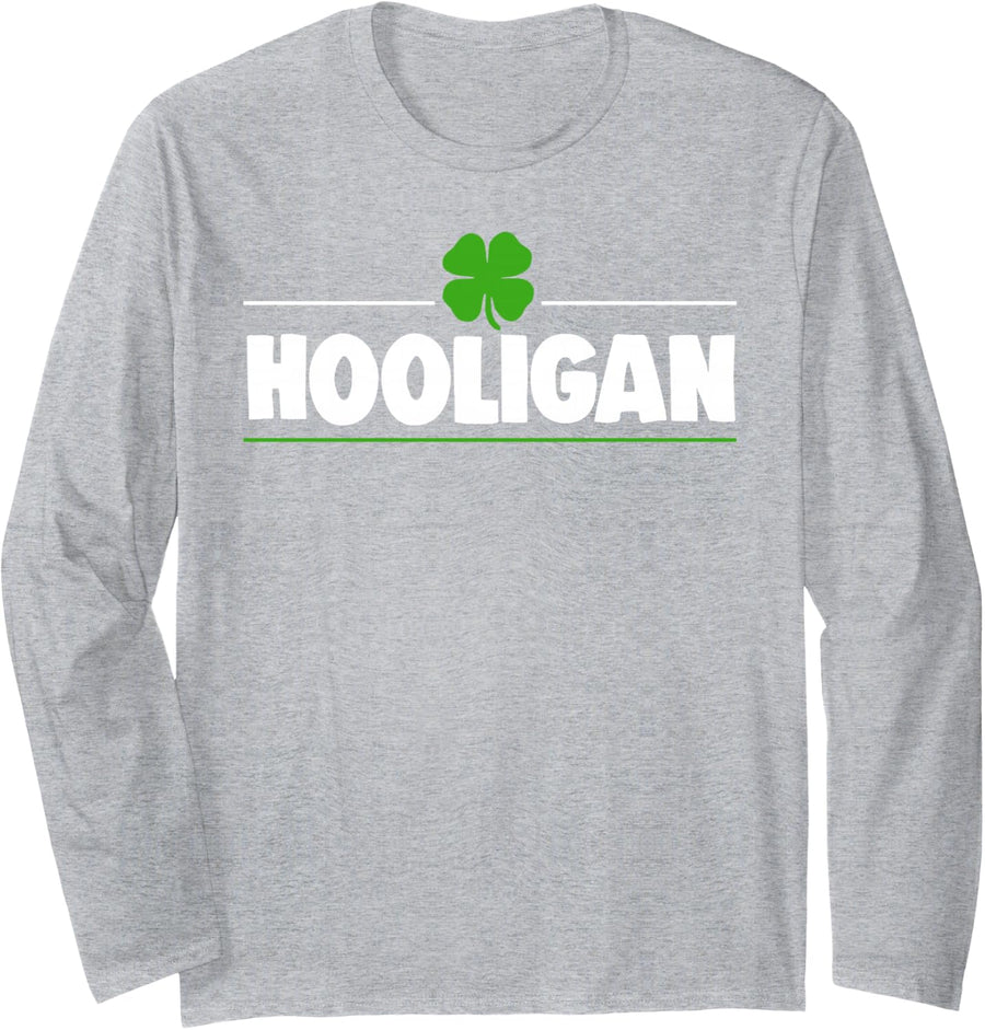 Hooligan Ireland Clover Long Sleeve T-Shirt - Adult Unisex Heather Grey
