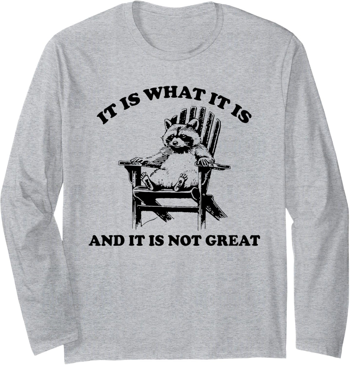 It is What It is and It is Not Great, Meme Funny Raccoon Long Sleeve T-Shirt - Adult Unisex Heather Grey