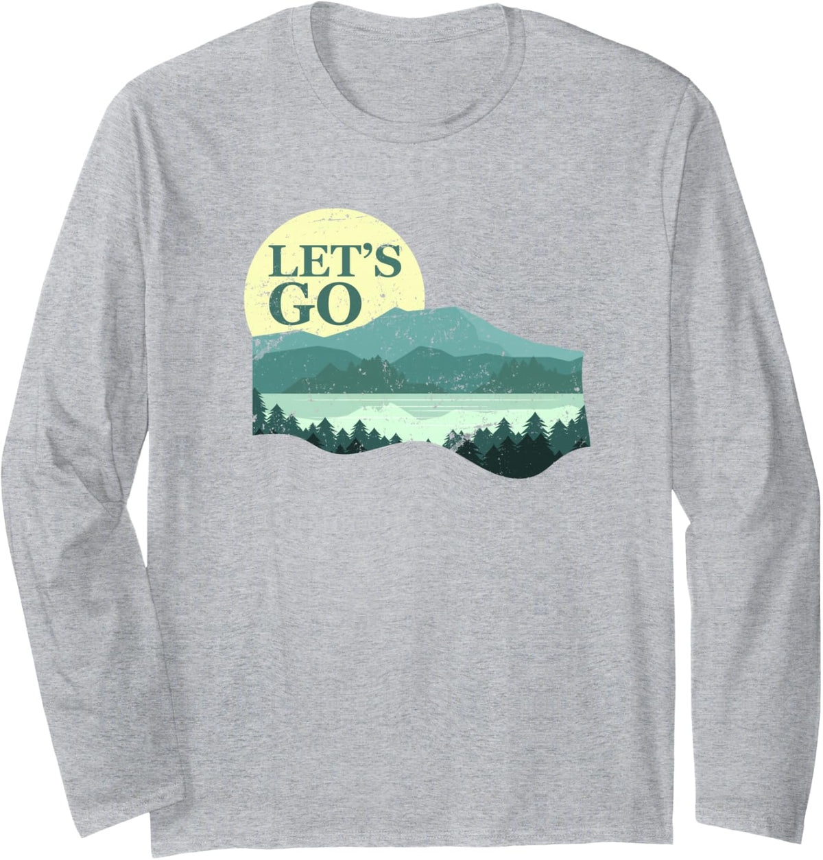 Let's Go Mountains Cool Hiking Camping Camper Outdoors Long Sleeve T-Shirt - Adult Unisex Heather Grey