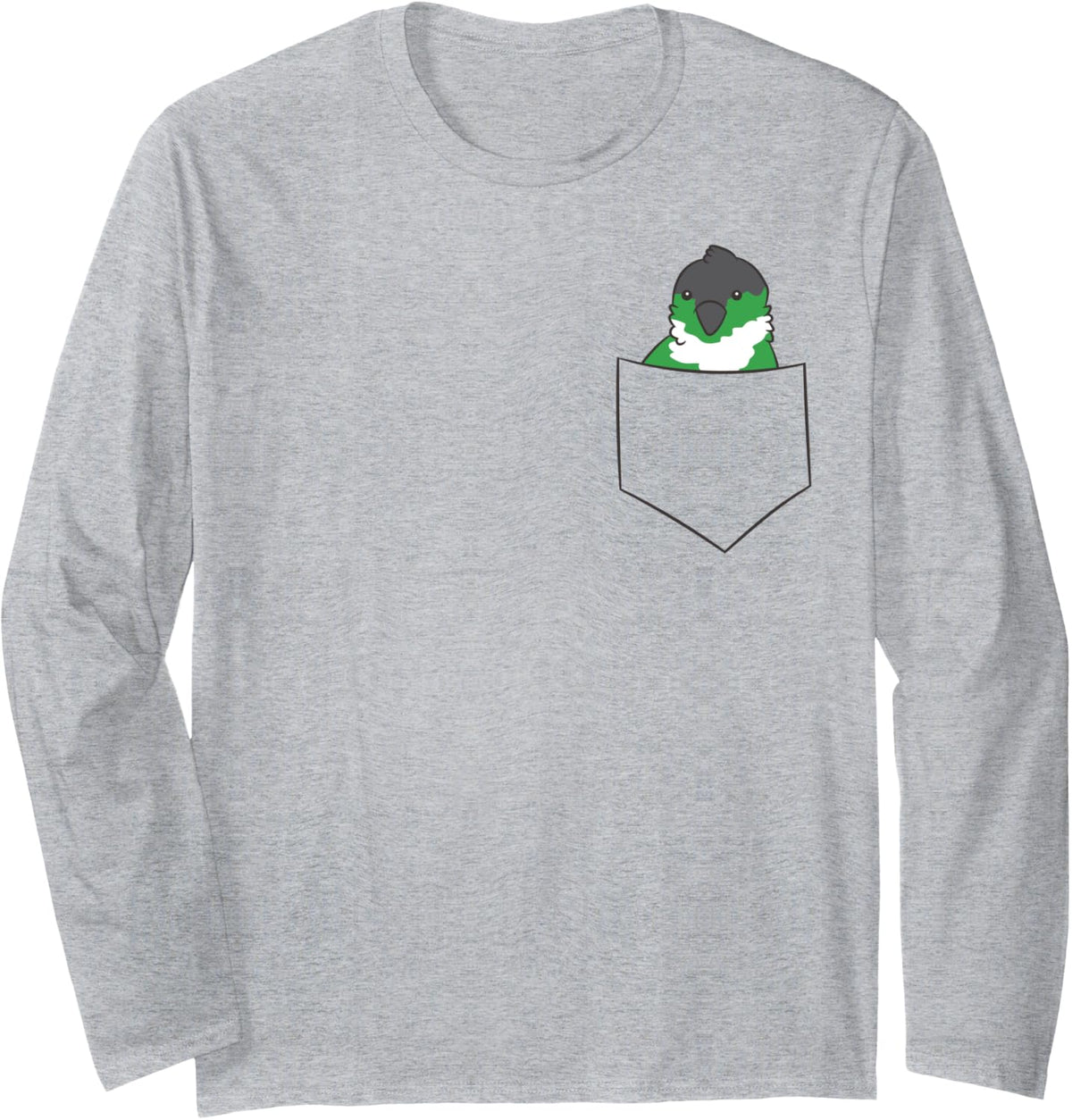 Green Conure Cheek In The Pocket Conure Parrot Long Sleeve T-Shirt - Adult Unisex Heather Grey