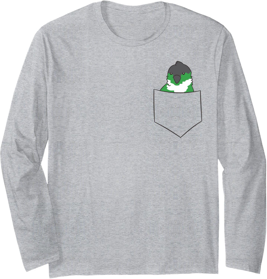 Green Conure Cheek In The Pocket Conure Parrot Long Sleeve T-Shirt - Adult Unisex Heather Grey