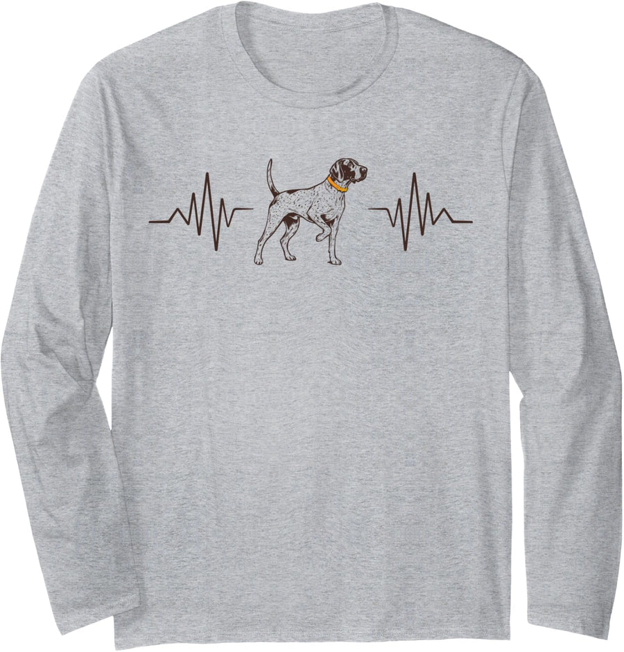 Pointer Hunting Dog Retriever Hound Heartbeat Long Sleeve T-Shirt - Adult Unisex Heather Grey