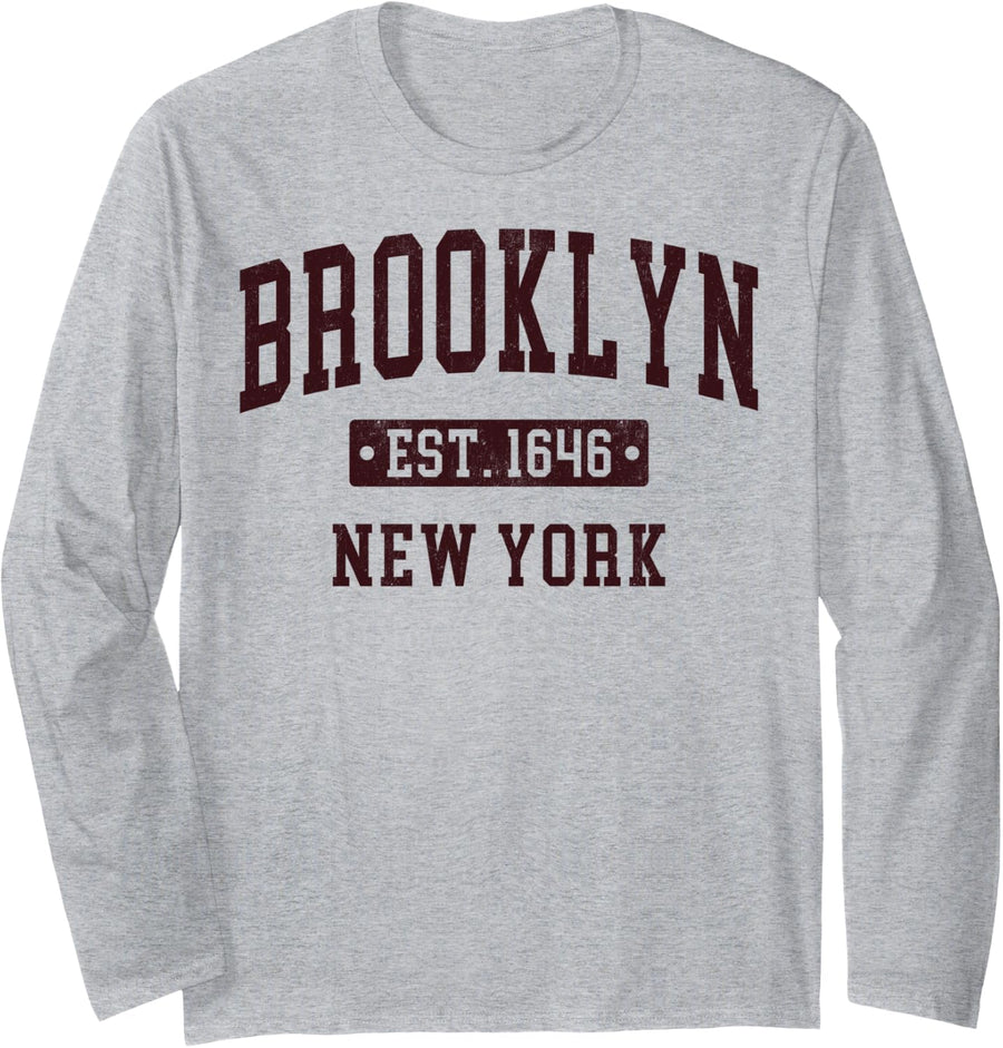 Brooklyn New York NY Vintage Sports Design Navy Men Women Long Sleeve T-Shirt - Adult Unisex Heather Grey