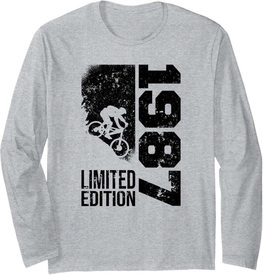 Vintage 1987 Birthday Cycling MTB-Bicycles Mountain-Bike Long Sleeve T-Shirt - Adult Unisex Heather Grey