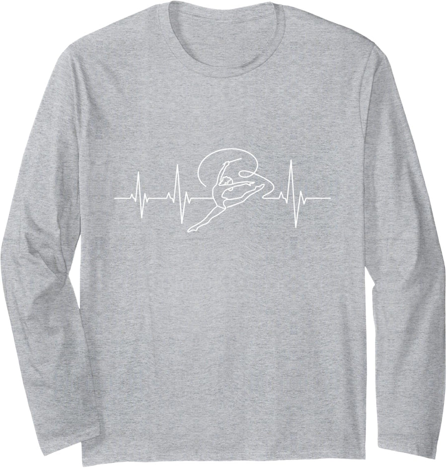 Rhythmic Gymnastics Heartbeat Ribbon Gymnast Line Art Long Sleeve T-Shirt - Adult Unisex Heather Grey