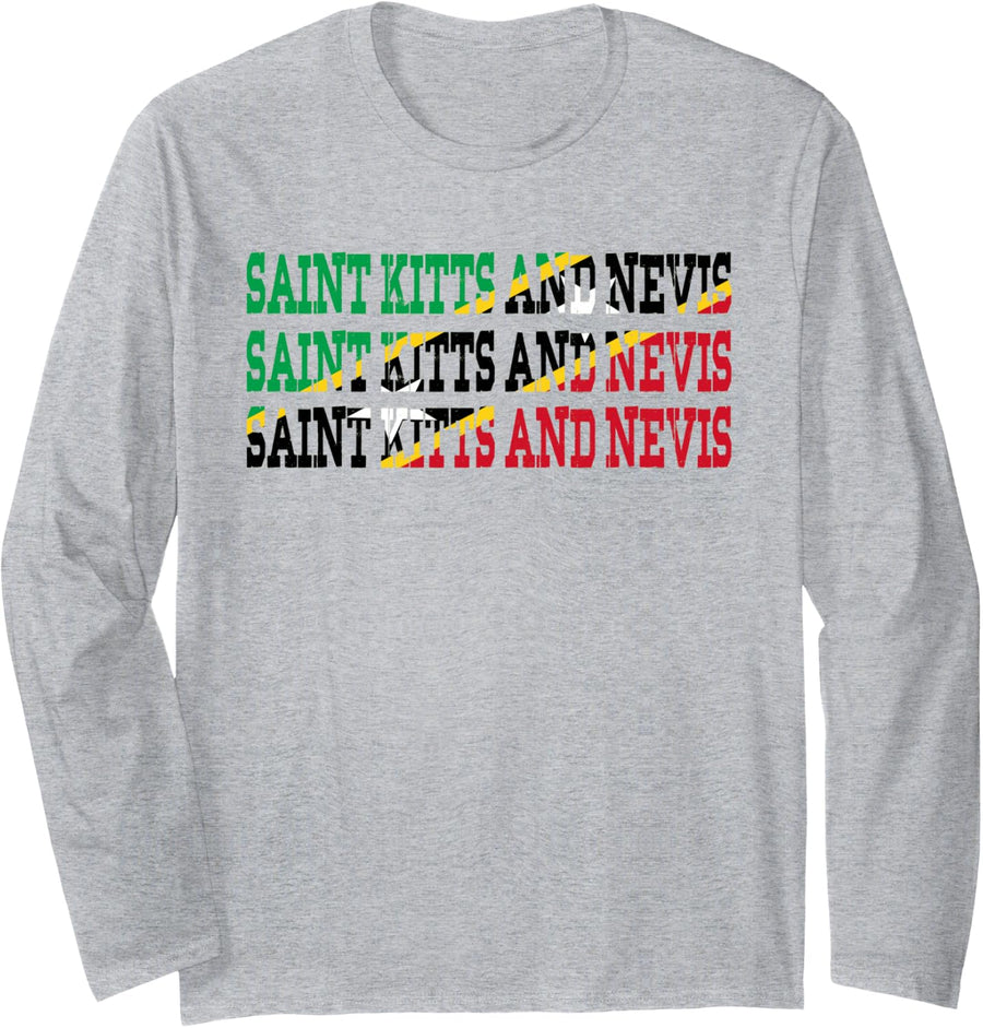 ST KITTS & NEVIS | Kittian Nevisian Flag Sports Lovers Long Sleeve T-Shirt - Adult Unisex Heather Grey